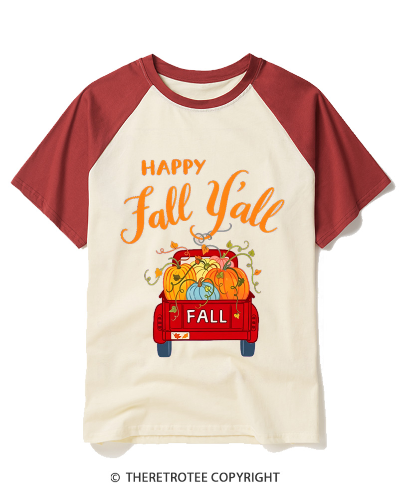 TheRetroTee Happy Fall Yall 2000s Raglan Baseball T-Shirt