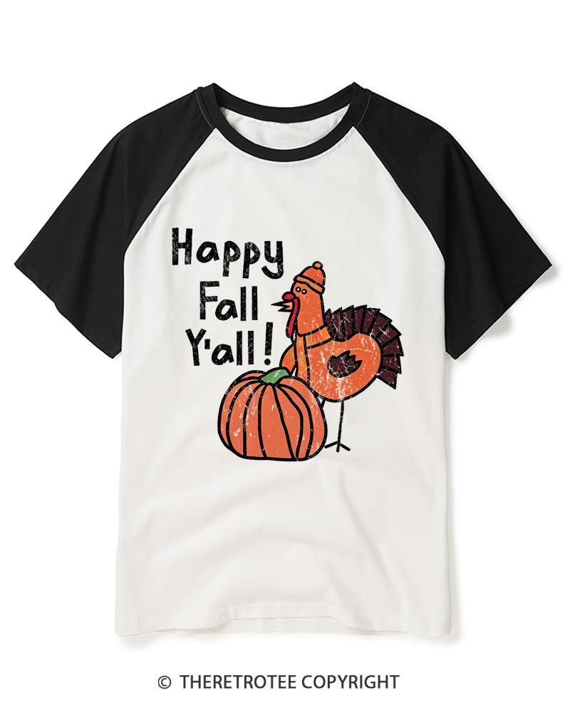 TheRetroTee Happy Fall Yall 1990s Raglan Baseball T-Shirt