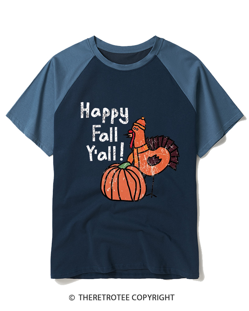 TheRetroTee Happy Fall Yall 1990s Raglan Baseball T-Shirt