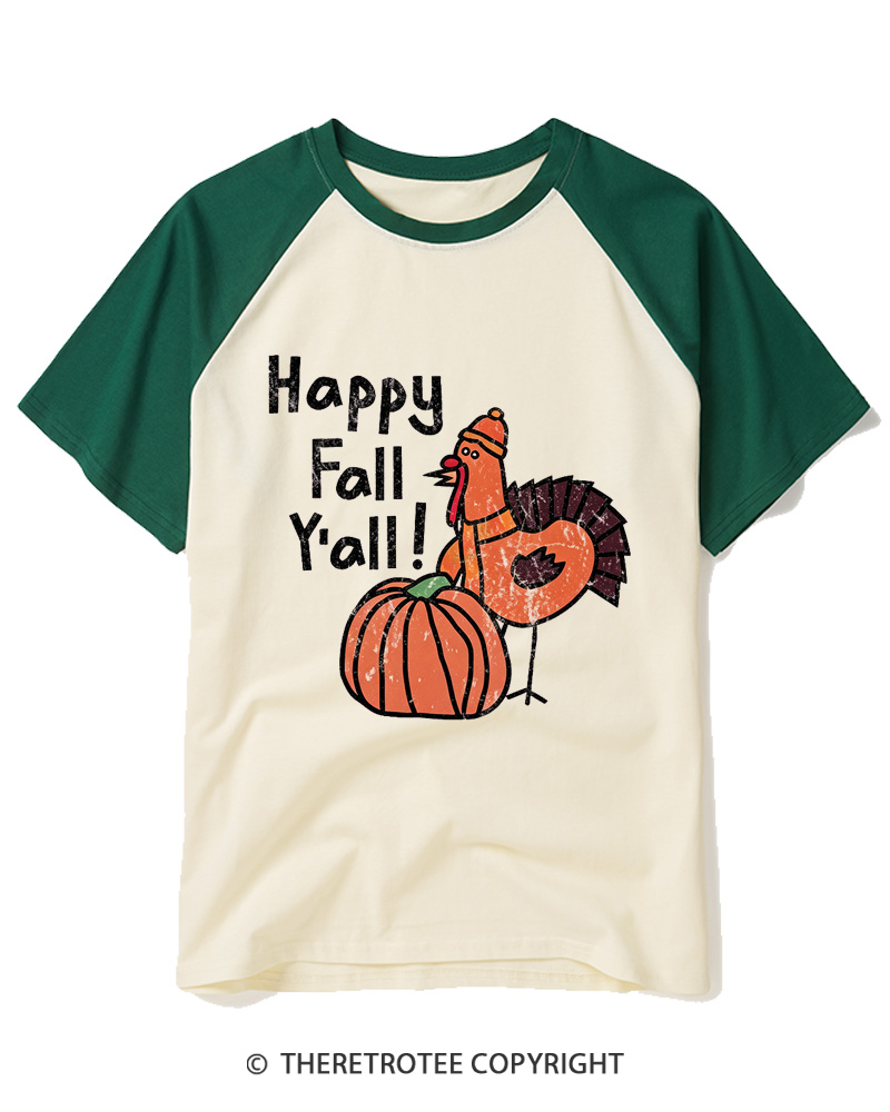 TheRetroTee Happy Fall Yall 1990s Raglan Baseball T-Shirt