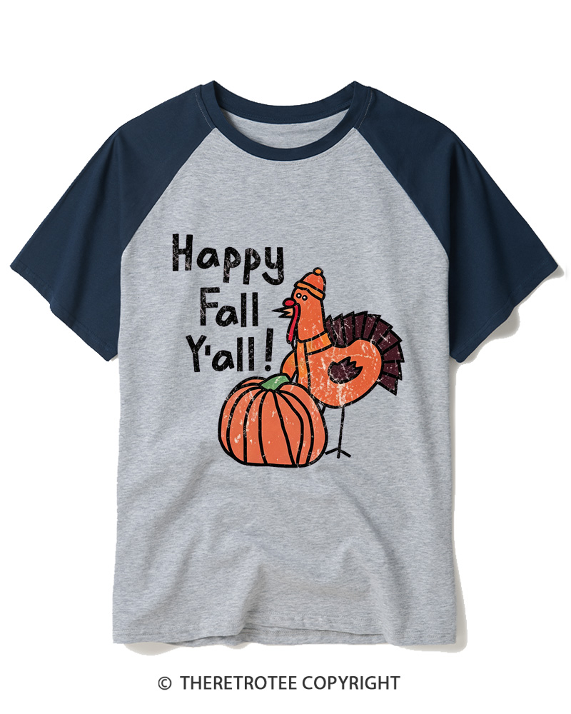TheRetroTee Happy Fall Yall 1990s Raglan Baseball T-Shirt