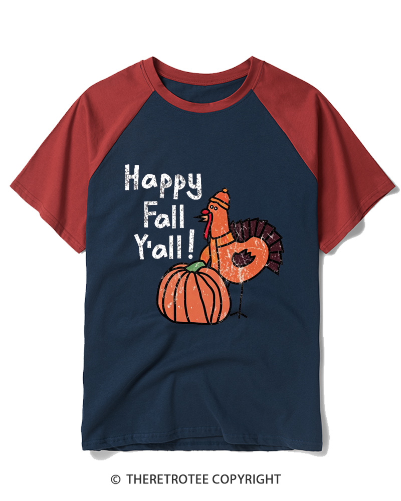 TheRetroTee Happy Fall Yall 1990s Raglan Baseball T-Shirt