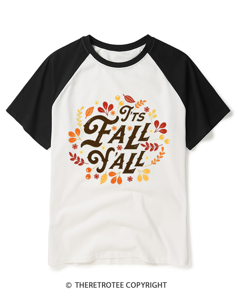 TheRetroTee Happy Fall Yall 1970s Raglan Baseball T-Shirt