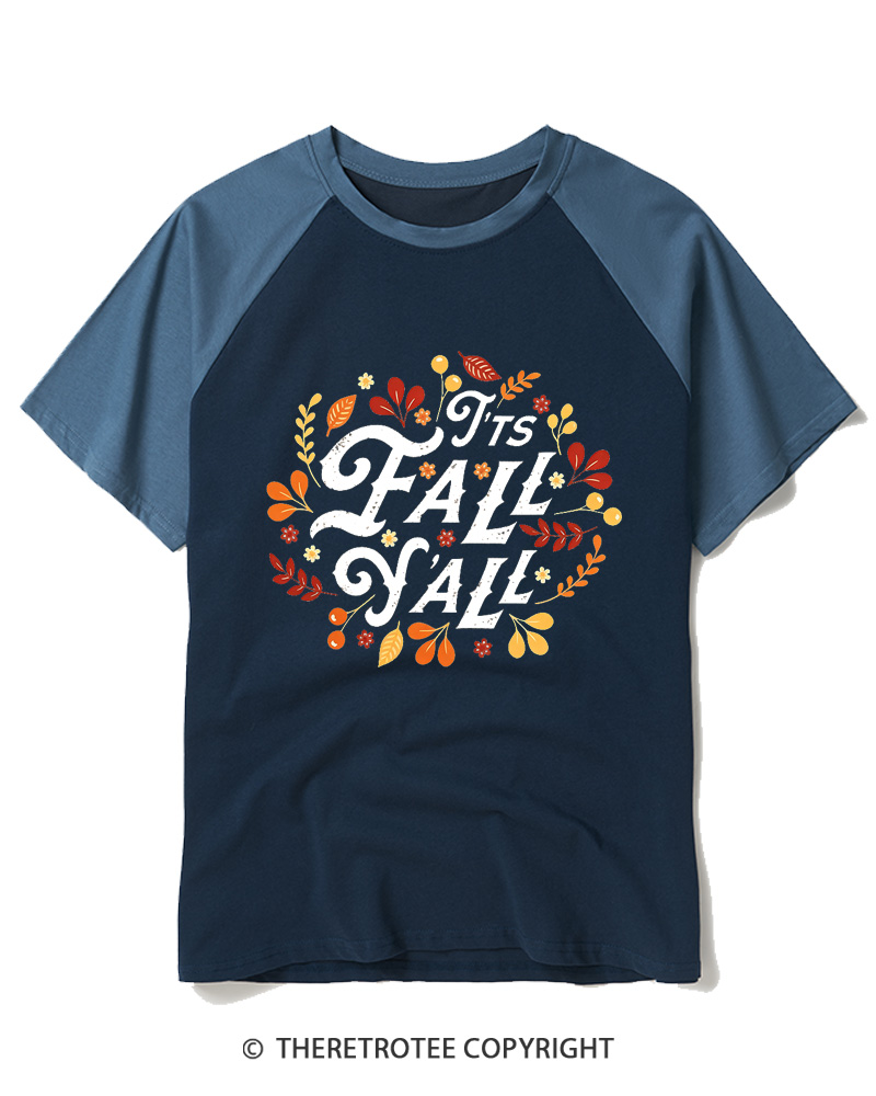 TheRetroTee Happy Fall Yall 1970s Raglan Baseball T-Shirt
