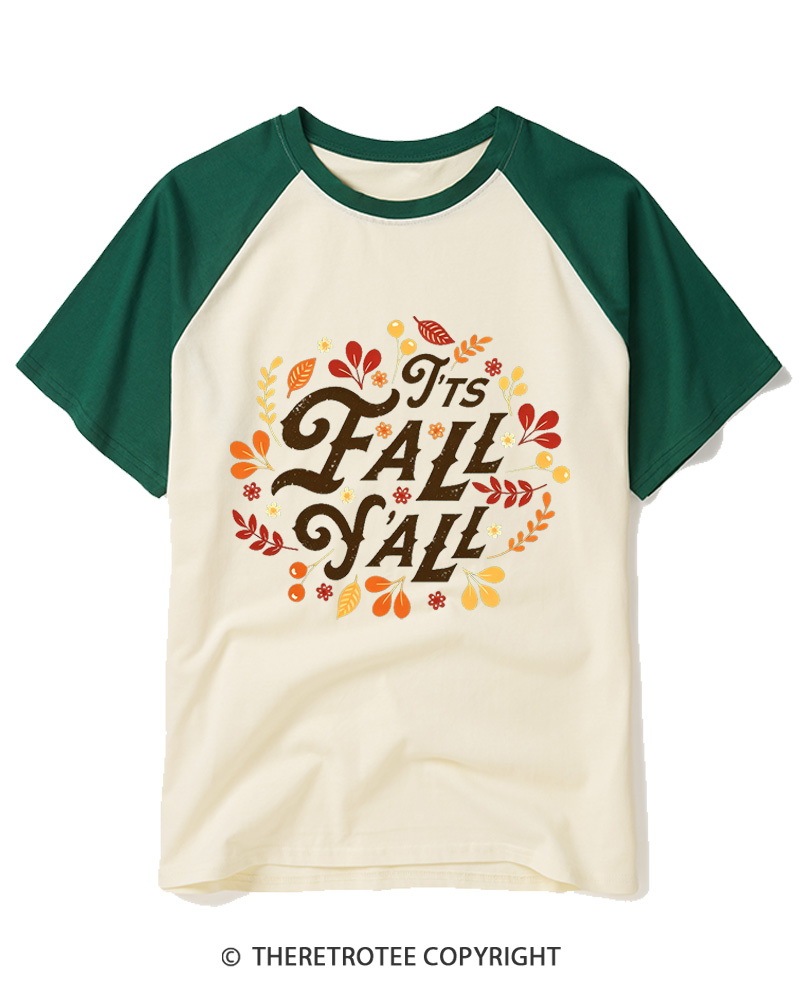 TheRetroTee Happy Fall Yall 1970s Raglan Baseball T-Shirt