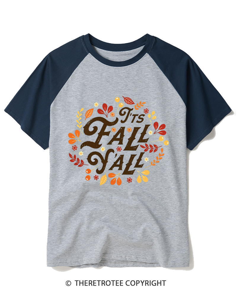 TheRetroTee Happy Fall Yall 1970s Raglan Baseball T-Shirt