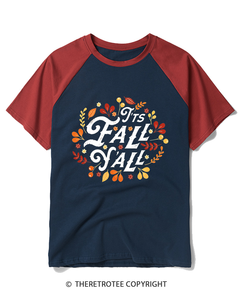 TheRetroTee Happy Fall Yall 1970s Raglan Baseball T-Shirt