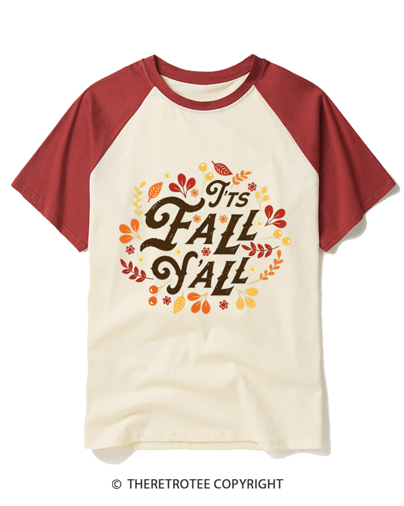 TheRetroTee Happy Fall Yall 1970s Raglan Baseball T-Shirt