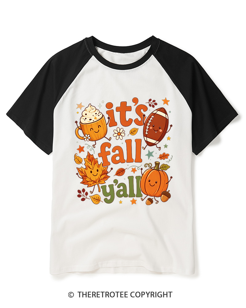TheRetroTee It's Fall Y'all 1990s Raglan Baseball T-Shirt