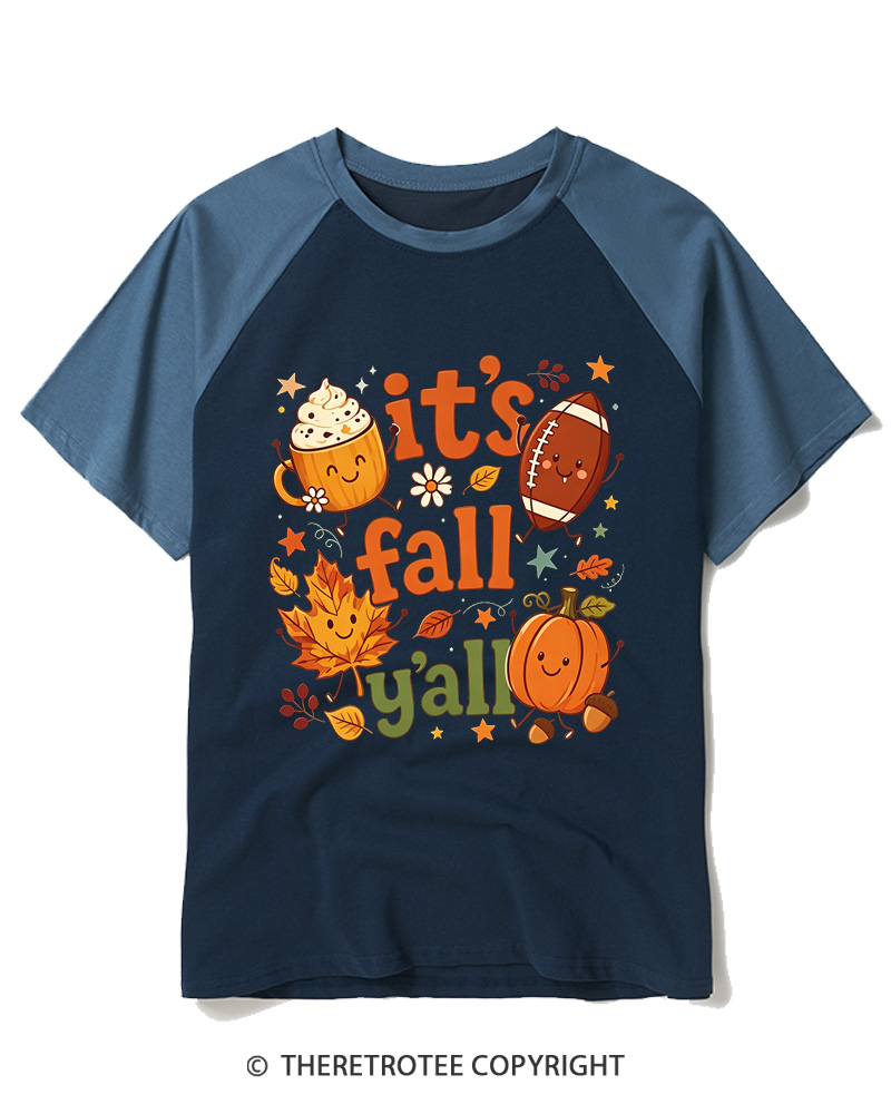 TheRetroTee It's Fall Y'all 1990s Raglan Baseball T-Shirt