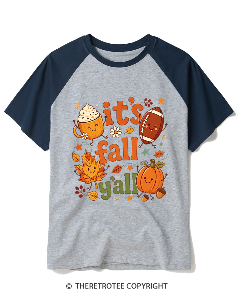 TheRetroTee It's Fall Y'all 1990s Raglan Baseball T-Shirt