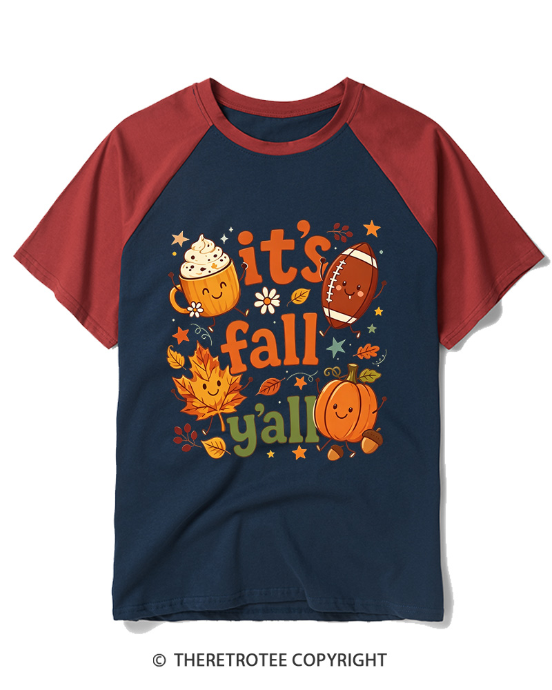 TheRetroTee It's Fall Y'all 1990s Raglan Baseball T-Shirt