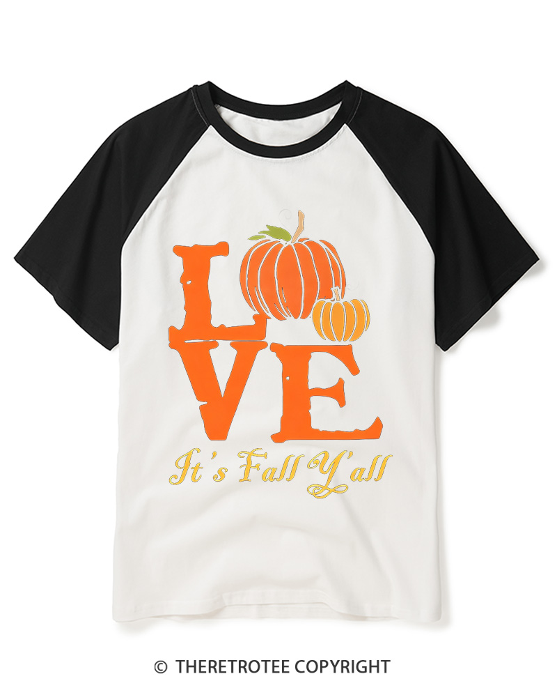 TheRetroTee Happy Fall Yall 1980s Raglan Baseball T-Shirt