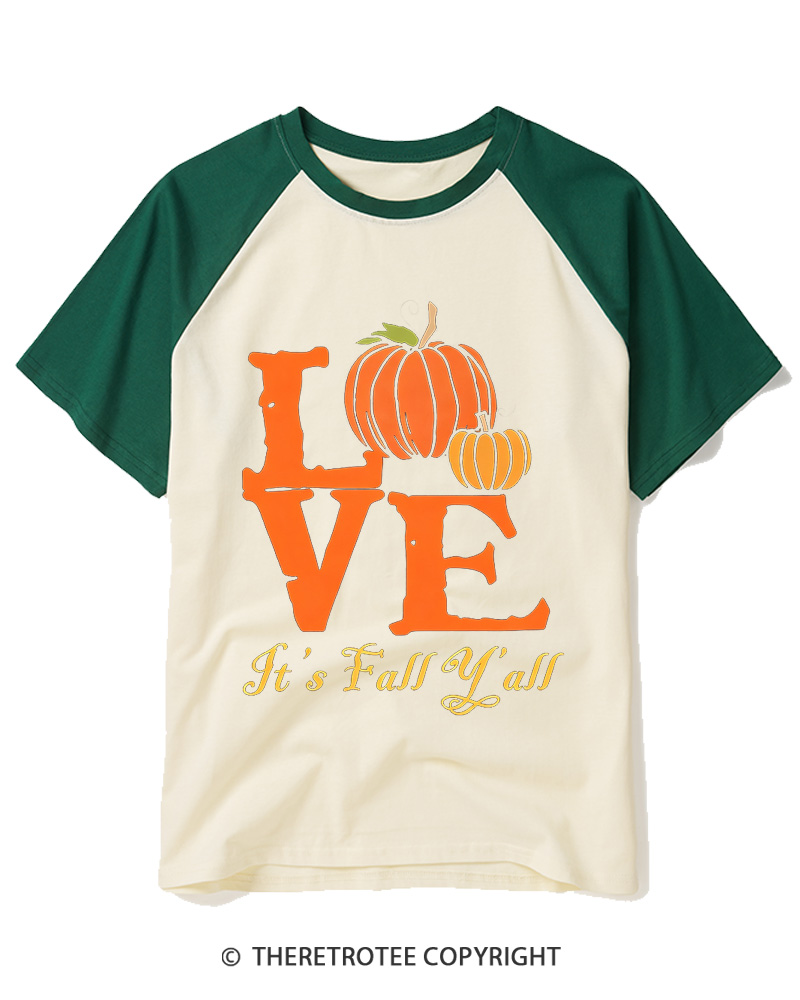 TheRetroTee Happy Fall Yall 1980s Raglan Baseball T-Shirt