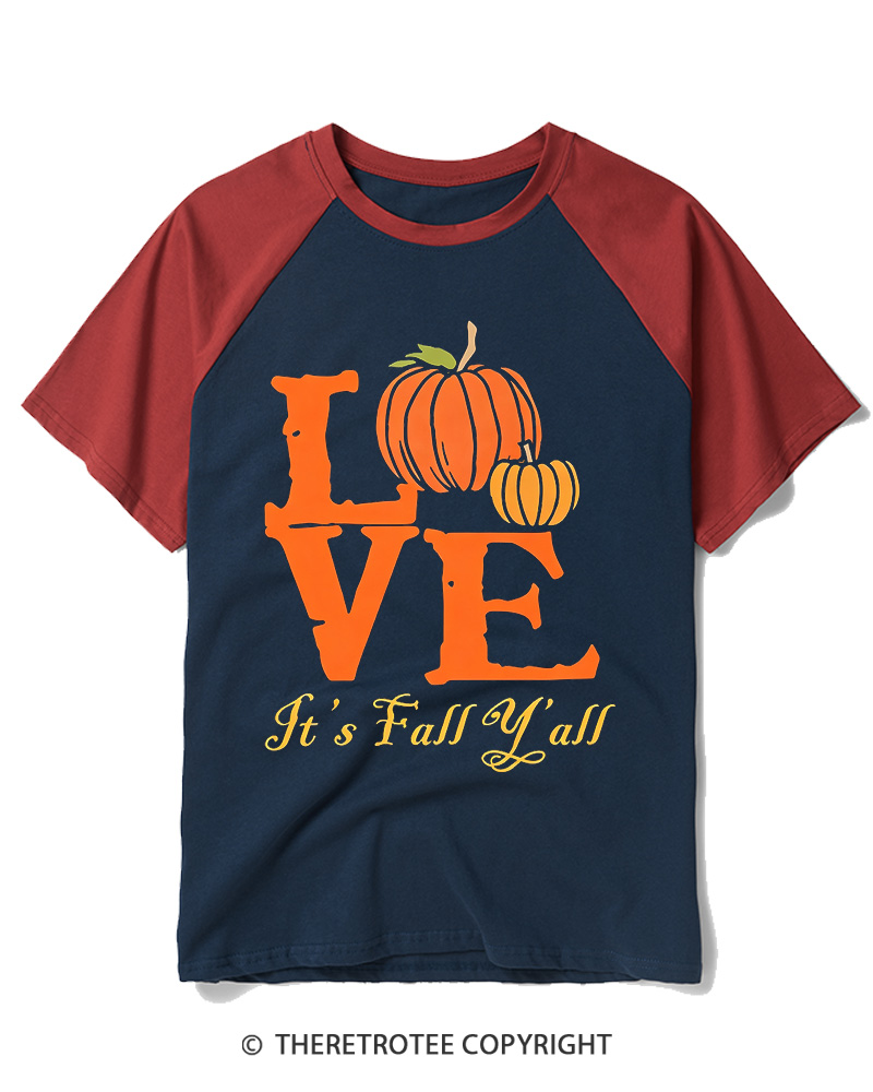 TheRetroTee Happy Fall Yall 1980s Raglan Baseball T-Shirt