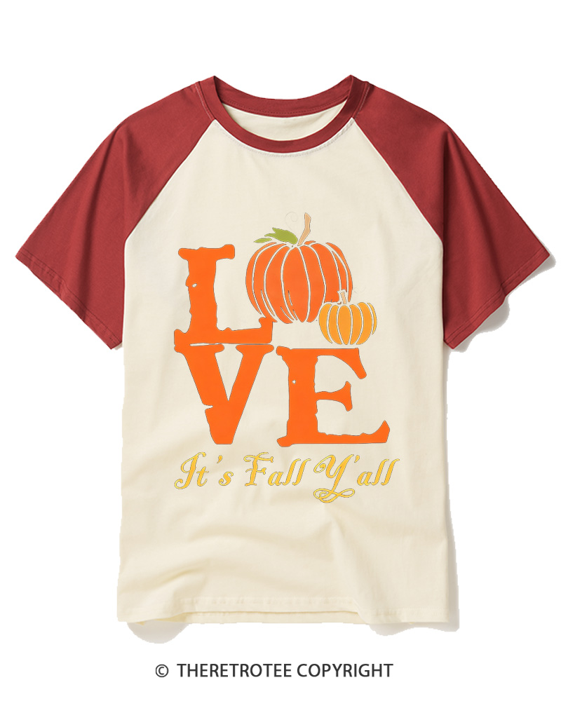 TheRetroTee Happy Fall Yall 1980s Raglan Baseball T-Shirt