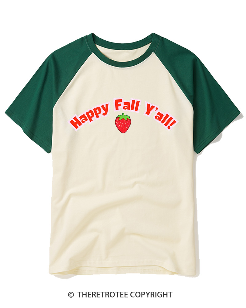 TheRetroTee Happy Fall Yall Raglan Baseball T-Shirt