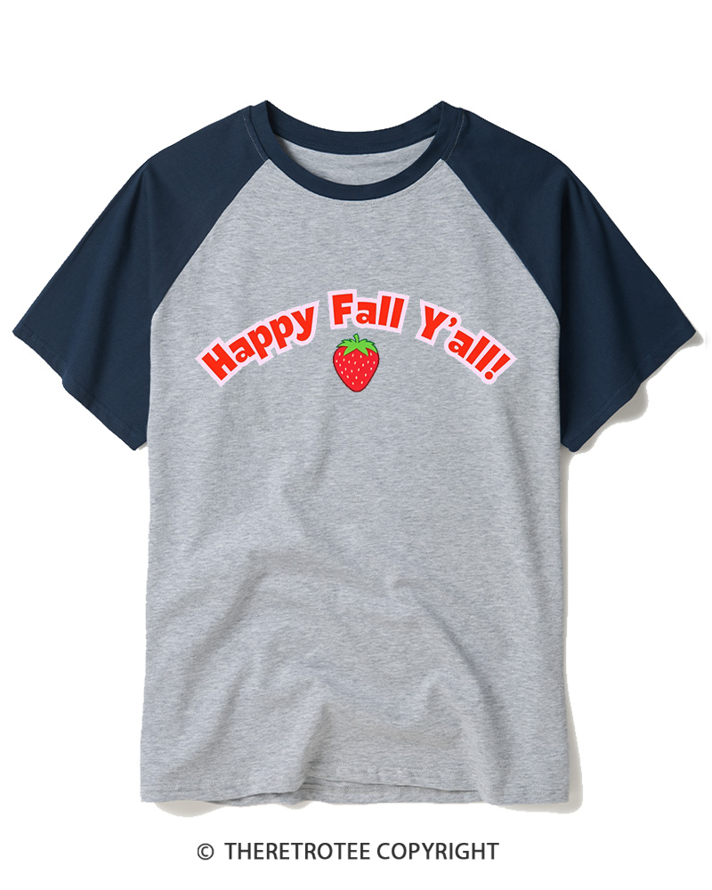 TheRetroTee Happy Fall Yall Raglan Baseball T-Shirt