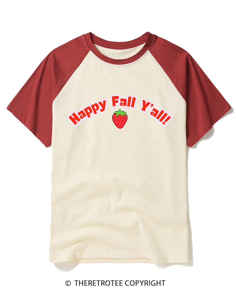 TheRetroTee Happy Fall Yall Raglan Baseball T-Shirt
