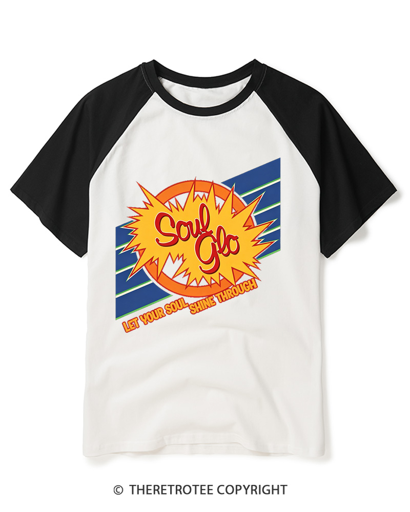 TheRetroTee Soul Glo Let Your Soul Shine Through 1980s Raglan Baseball T-Shirt