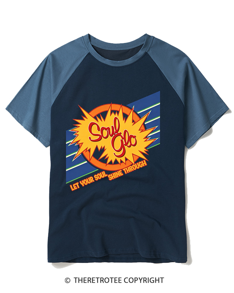 TheRetroTee Soul Glo Let Your Soul Shine Through 1980s Raglan Baseball T-Shirt