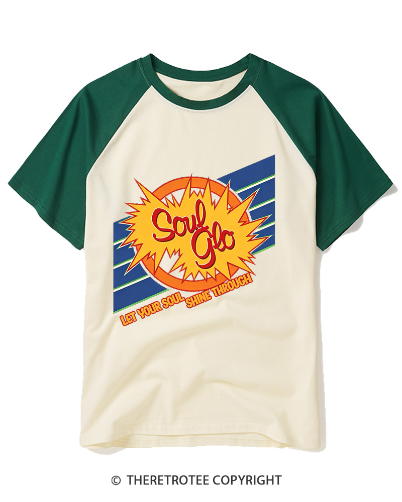 TheRetroTee Soul Glo Let Your Soul Shine Through 1980s Raglan Baseball T-Shirt