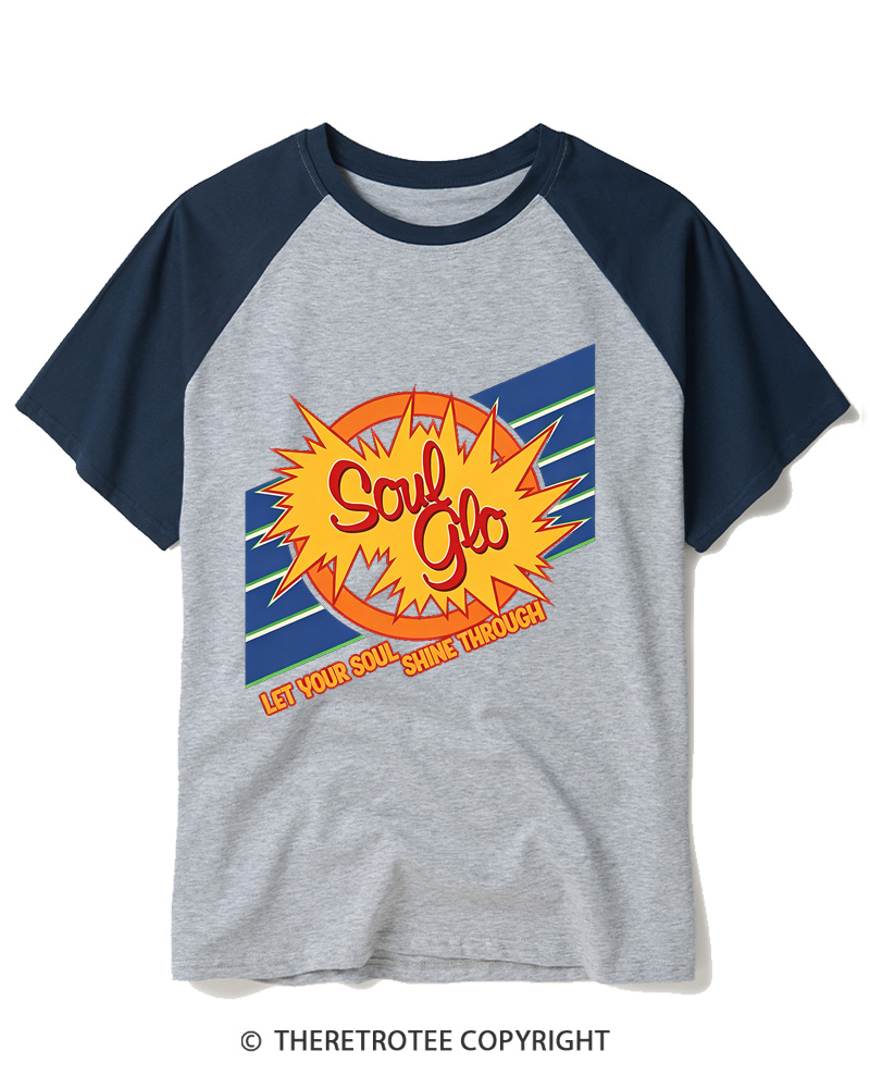 TheRetroTee Soul Glo Let Your Soul Shine Through 1980s Raglan Baseball T-Shirt