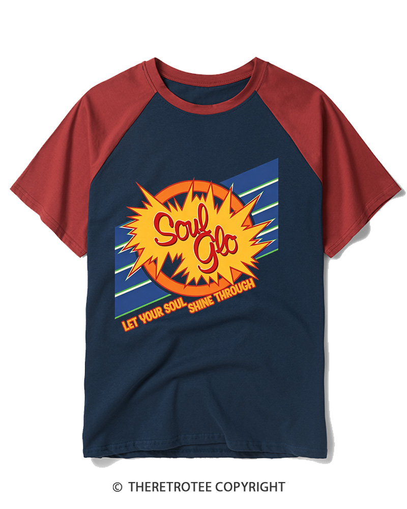 TheRetroTee Soul Glo Let Your Soul Shine Through 1980s Raglan Baseball T-Shirt