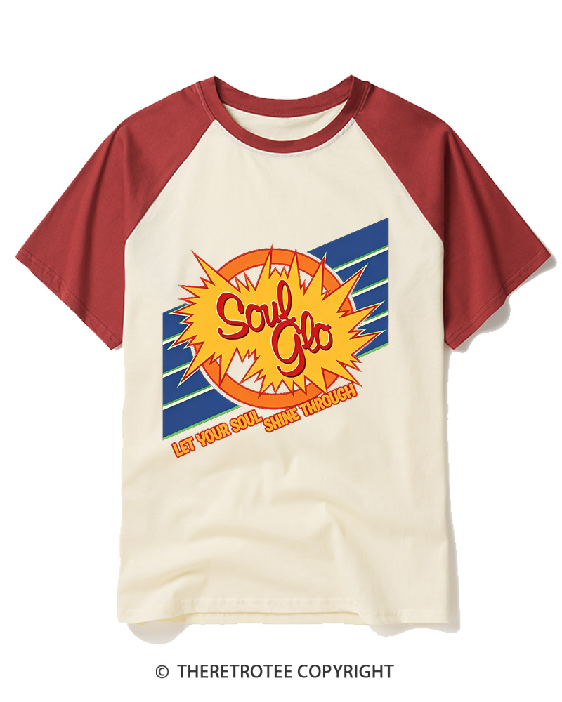 TheRetroTee Soul Glo Let Your Soul Shine Through 1980s Raglan Baseball T-Shirt