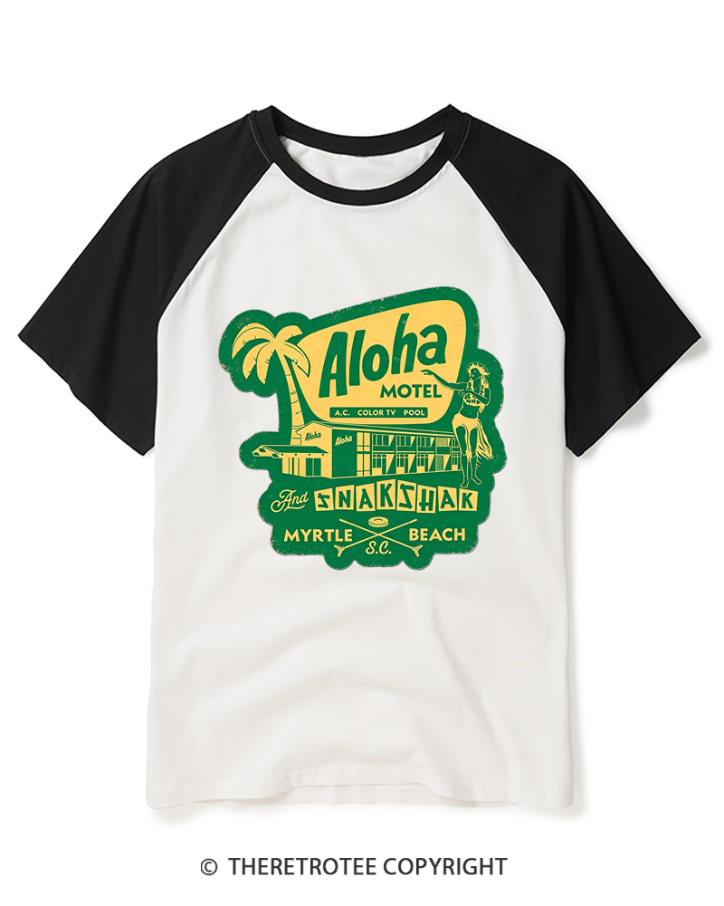 TheRetroTee Aloha Motel Raglan Baseball T-Shirt