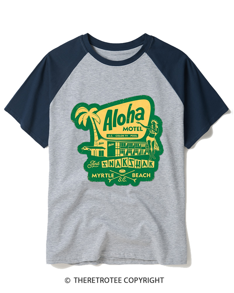 TheRetroTee Aloha Motel Raglan Baseball T-Shirt