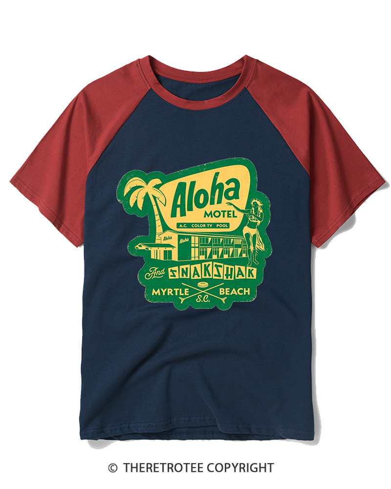 TheRetroTee Aloha Motel Raglan Baseball T-Shirt