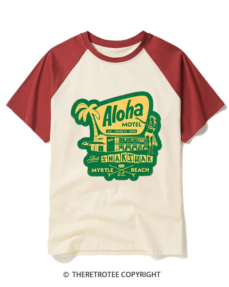 TheRetroTee Aloha Motel Raglan Baseball T-Shirt