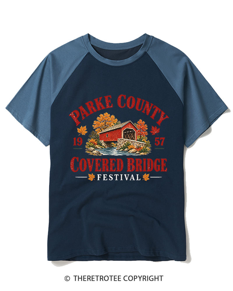 TheRetroTee 1957 Parke County Covered Bridge FestivalRaglan Baseball T-Shirt