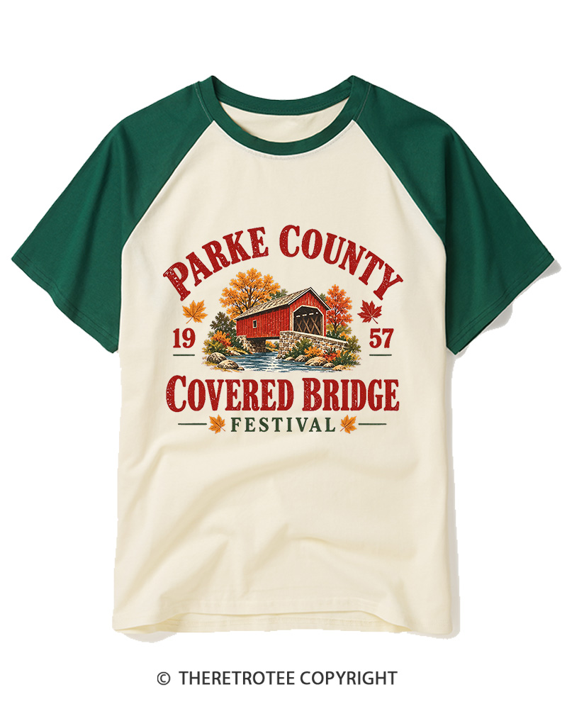 TheRetroTee 1957 Parke County Covered Bridge FestivalRaglan Baseball T-Shirt