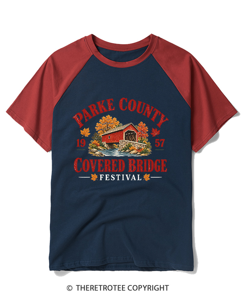TheRetroTee 1957 Parke County Covered Bridge FestivalRaglan Baseball T-Shirt