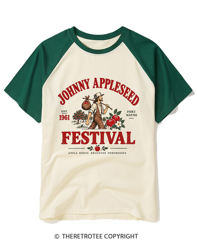TheRetroTee 1961 Johnny Appleseed Festival Raglan Baseball T-Shirt
