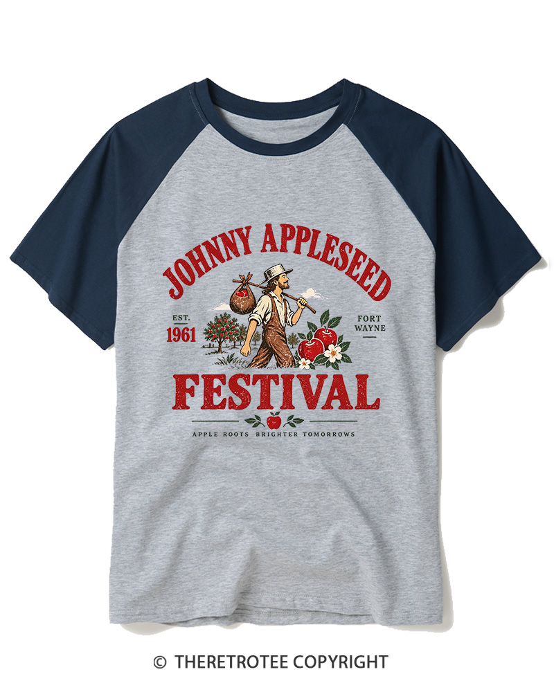 TheRetroTee 1961 Johnny Appleseed Festival Raglan Baseball T-Shirt