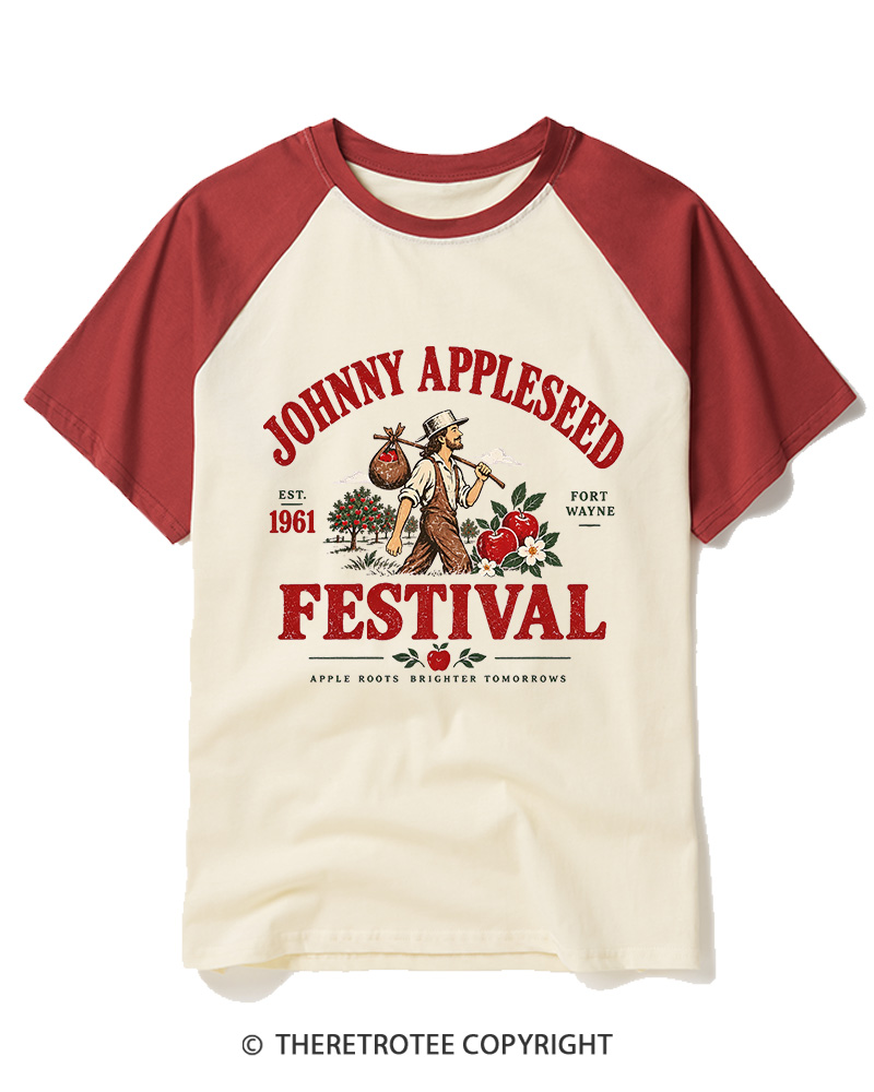 TheRetroTee 1961 Johnny Appleseed Festival Raglan Baseball T-Shirt