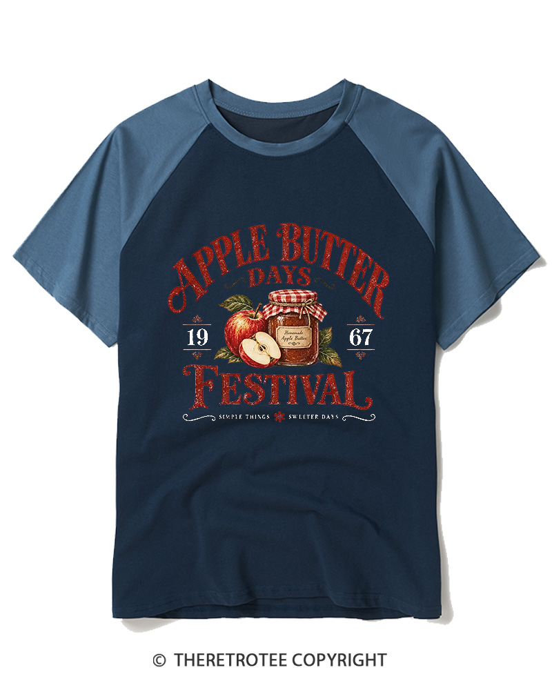 TheRetroTee 1967 Vintage Apple Butter Graphic Raglan Baseball T-Shirt