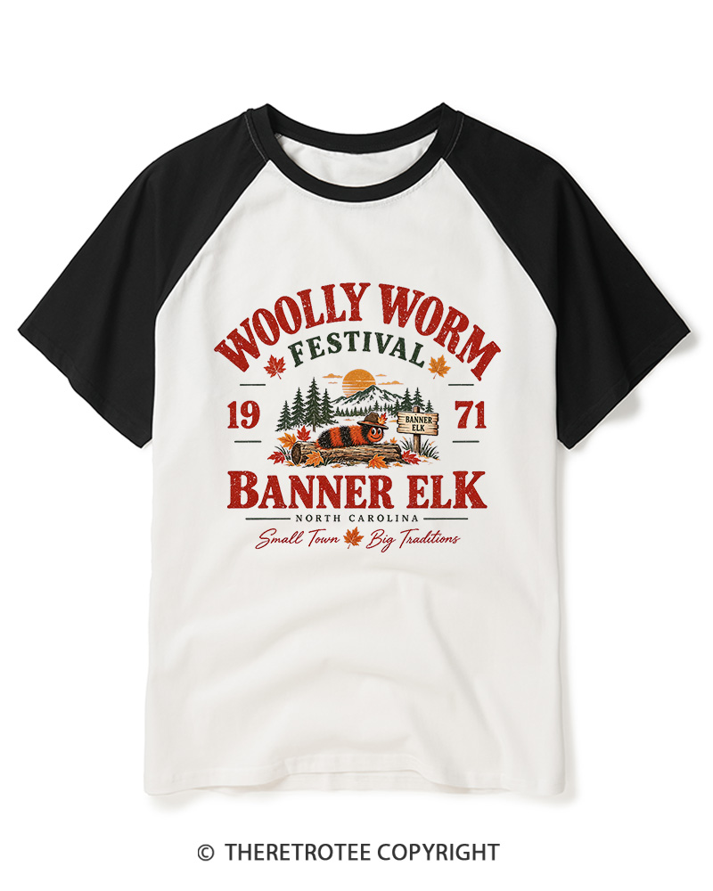 TheRetroTee 1971 Woolly Worm Festival Raglan Baseball T-Shirt