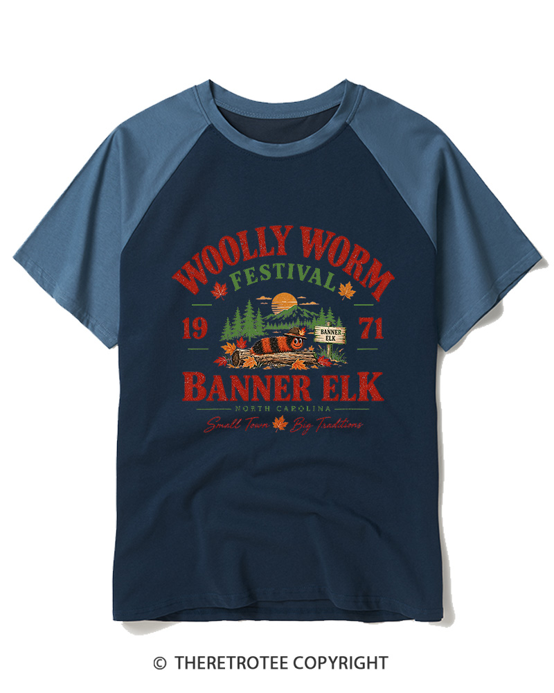TheRetroTee 1971 Woolly Worm Festival Raglan Baseball T-Shirt