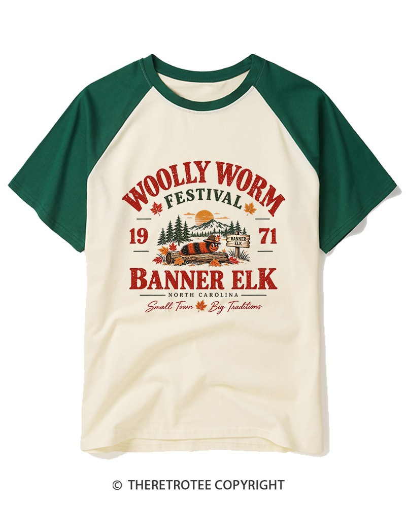 TheRetroTee 1971 Woolly Worm Festival Raglan Baseball T-Shirt