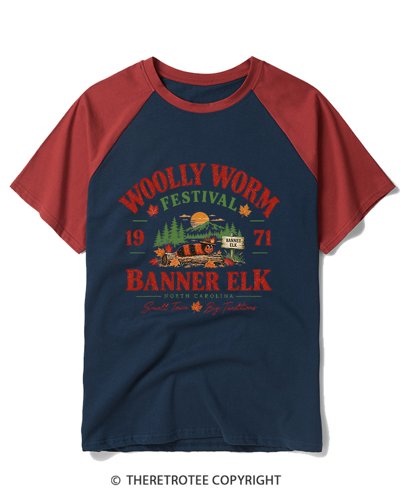 TheRetroTee 1971 Woolly Worm Festival Raglan Baseball T-Shirt
