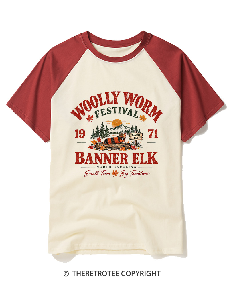 TheRetroTee 1971 Woolly Worm Festival Raglan Baseball T-Shirt