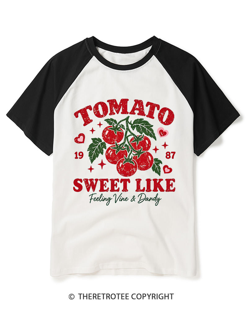 TheRetroTee 1987 American Vintage Tomato Graphic Raglan Baseball T-Shirt