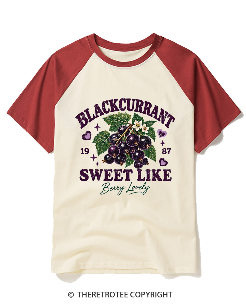 TheRetroTee 1987 British Vintage Blackcurrant Graphic Raglan Baseball T-Shirt