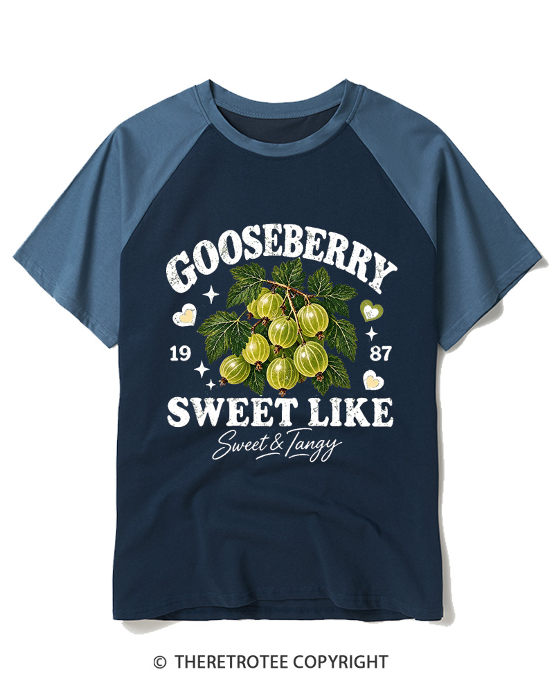 TheRetroTee 1987 British Vintage Gooseberry Graphic Raglan Baseball T-Shirt