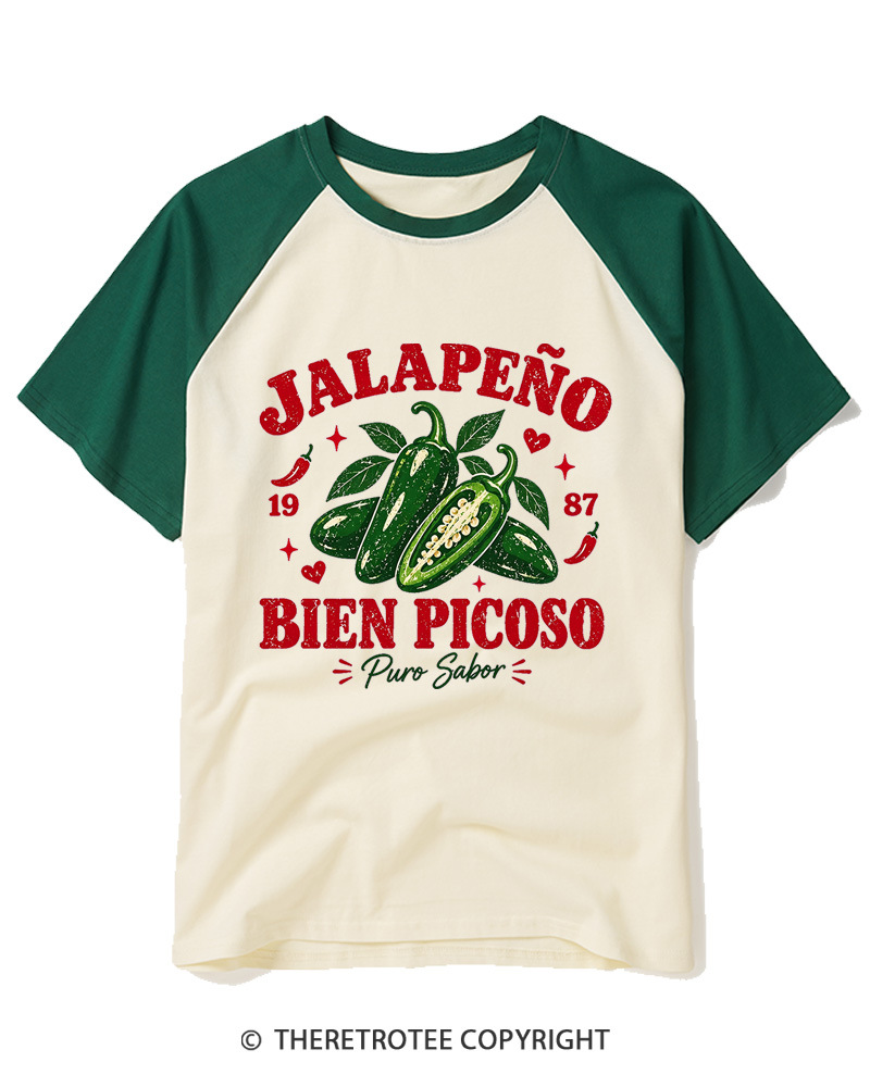 TheRetroTee 1987 Mexican Vintage Jalapeño Graphic Raglan Baseball T-Shirt