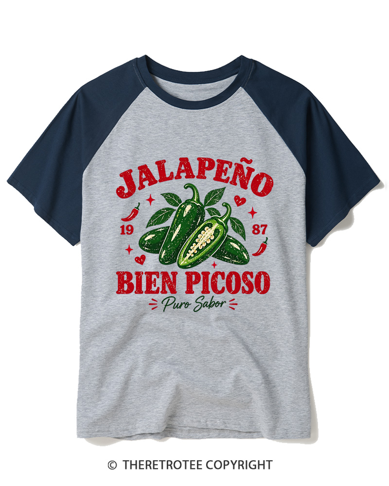 TheRetroTee 1987 Mexican Vintage Jalapeño Graphic Raglan Baseball T-Shirt